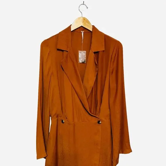 NEW Free People Simone Notch Lapel Snakeskin Blazer Brown Mini Dress Size Small - Picture 6 of 11